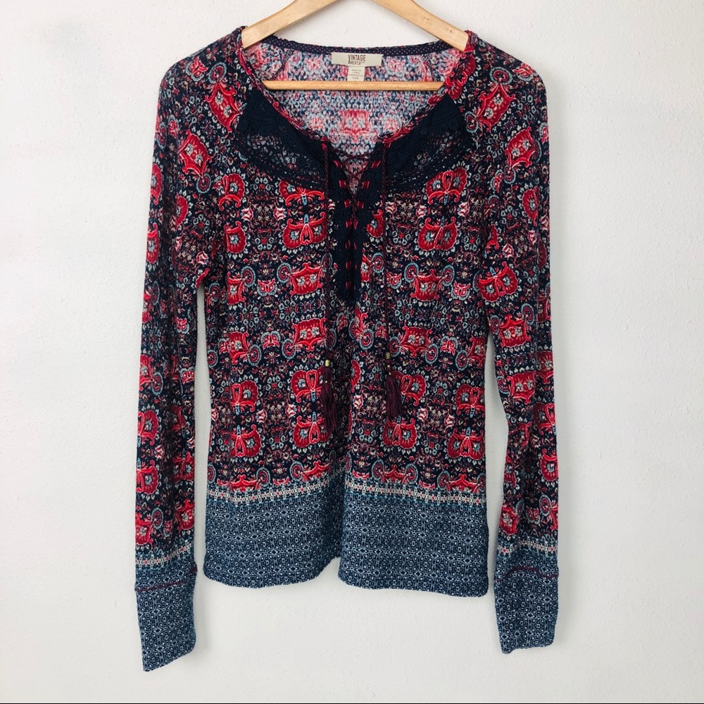 Vintage America Louise Long Sleeve Knit Blouse
